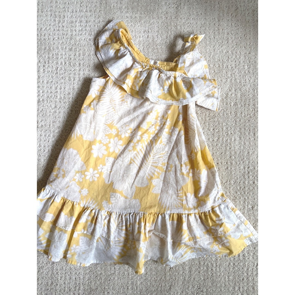 Janie and Jack Girls Yellow White Tropical Floral‎ Ruffle Sun Dress Size 5